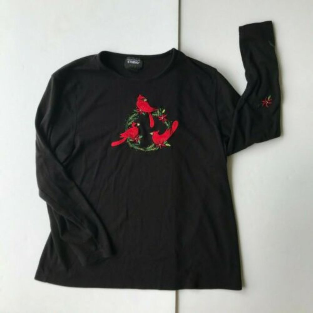 Cardinal Long Sleeve Pullover top  XL Redbird Embroidered Designers Orig…
